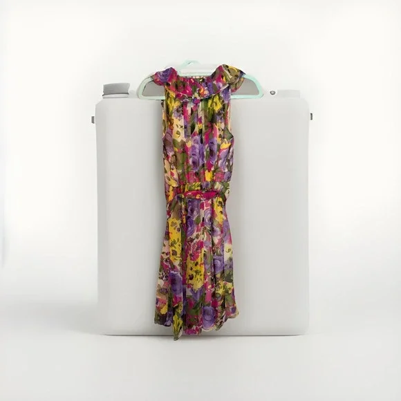 Suzi Chin Maggy Boutique Floral Ruffle Dress Size 4 Belted Spring & Summer - Picture 2 of 7